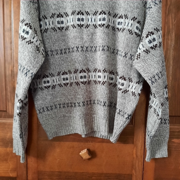 Vintage Basic Editions tan white fair isle Cosby Grandpa knit sweater size M - Picture 3 of 8